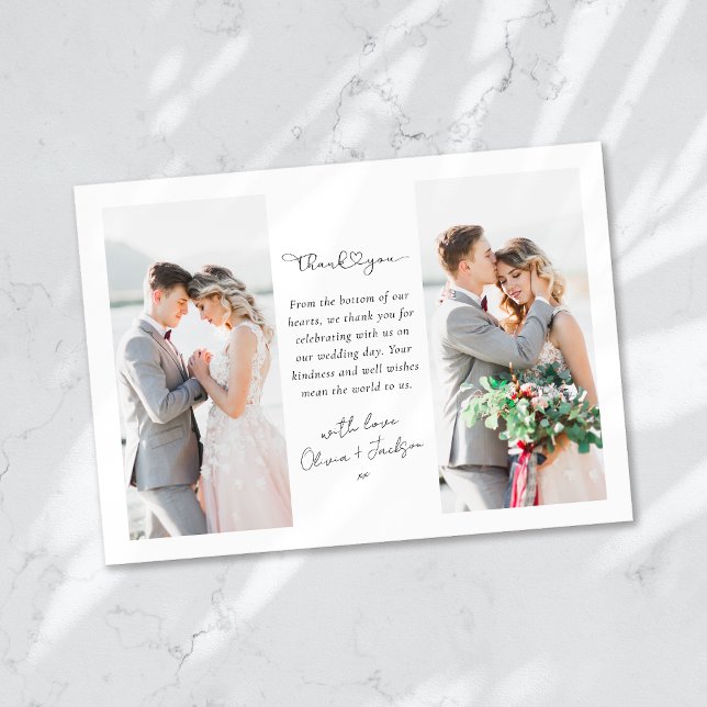 Cartão De Agradecimento Casamento Fotográfico de Script de Coração (Criador carregado)