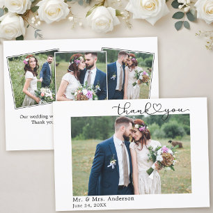 Cartão De Agradecimento Casamento Fotográfico de Script de Coração Moderno