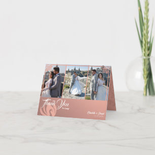 Cartão De Agradecimento Casamento Fotográfico de Swan 3 Rosa Moderno Dobra