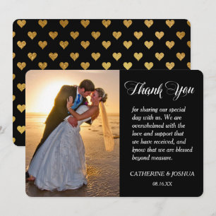Cartão De Agradecimento Casamento Fotográfico do Dourado Coração Obriga