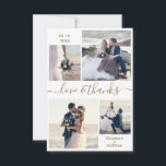 Cartão De Agradecimento Casamento Fotográfico do Elegant Love and Obrigado<br><div class="desc">Cartões de agradecimentos de casamento personalizado, elegante, moderno, minimalista e colagem de fotos brancas. modelo de cartões de agradecimentos de casamento com quatro (4) fotos na frente e uma (1) foto no verso. Com o texto "Amor e obrigados" em uma escrita de letras cursivas (caligrafia) de cauda-esteira, escrita em cor...</div>
