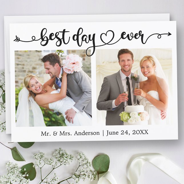 Cartão De Agradecimento Casamento Fotográfico do Melhor Dia do Coração Eve (Customize to change your personalized text size or text style.)