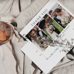 Cartão De Agradecimento Casamento Fotográfico do Modern Newlyweds 3 Obriga