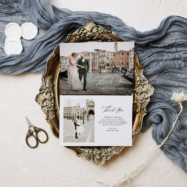 Cartão De Agradecimento Casamento Fotográfico do Script Clássico de Elegân (Criador carregado)