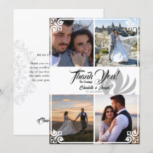 Cartão De Agradecimento Casamento Fotográfico do Swan 4 em Deco Branco da