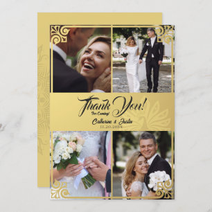 Cartão De Agradecimento Casamento Fotográfico Dourado 4 com Deco de Arte M