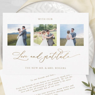 Cartão De Agradecimento Casamento fotográfico elegante com amor e gratidão