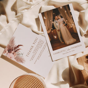 Cartão De Agradecimento Casamento Fotográfico Floral do Terracotta Bohemia