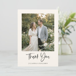 Cartão De Agradecimento Casamento Fotográfico Moderno Elegante Script Pret