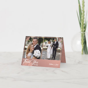 Cartão De Agradecimento Casamento Fotográfico Pequim 2 Cor-de-Rosa Moderno