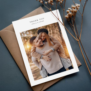 Cartão De Agradecimento Casamento Fotográfico Rústico Minimalista