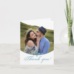 Cartão De Agradecimento Casamento Fotográfico Teal Fleur de Lis Obrigado C