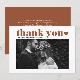 Cartão De Agradecimento Casamento Fotográfico Terracotta Retro Bold