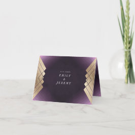 Cartão De Agradecimento Casamento Gatsby Dourado Roxo Geométrico
