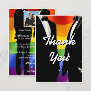 Cartão De Agradecimento Casamento Gay Moderno Elegante Arco-íris de Homens