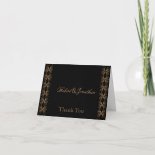Cartão De Agradecimento Casamento Gay Preto e Dourado Obrigado