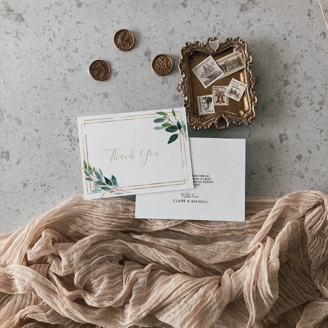 Cartão De Agradecimento Casamento Geométrico de Eucalyptus Dourado (Criador carregado)