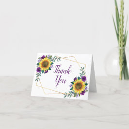 Cartão De Agradecimento Casamento Geométrico de Sunflower Purple Floral