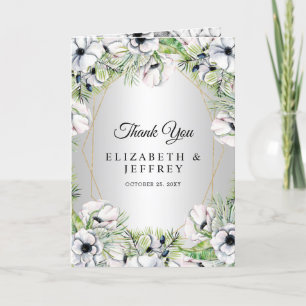 Cartão De Agradecimento Casamento Geométrico Dourado da Anêmona Branca de 