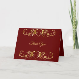 Cartão De Agradecimento Casamento Geométrico Dourado Vermelho Elegante