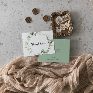 Cartão De Agradecimento Casamento Geométrico Elegante Verde Dourado