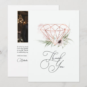 Cartão De Agradecimento Casamento Geométrico Floral de Bronze Elegance Rus