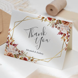Cartão De Agradecimento Casamento Geométrico Floral de Outono