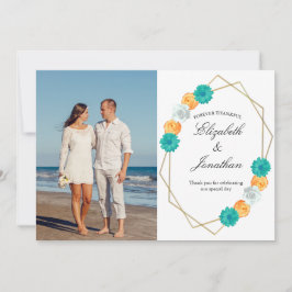 Cartão De Agradecimento Casamento Geométrico Laranja Teal Floral