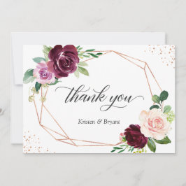 Cartão De Agradecimento Casamento Geométrico Moderno Floral com Blush Roxo