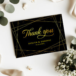 Cartão De Agradecimento Casamento Geométrico Preto e Dourado Elegante