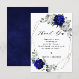 Cartão De Agradecimento Casamento Geométrico Real Azul-prateado