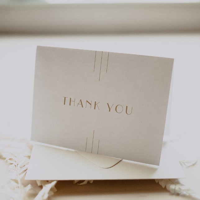 Cartão De Agradecimento Casamento Geométrico Simples na Deco da Arte TOTAL (EVERLY Gold Art Deco Simple Geometric Wedding Thank You Card)