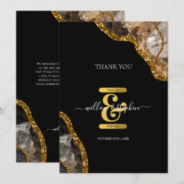 Cartão De Agradecimento Casamento Glitter de Geodo de Agato Preto e Dourad