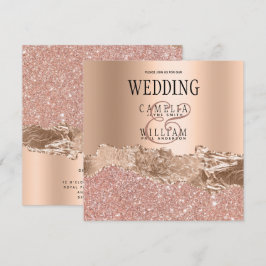 Cartão De Agradecimento Casamento Glitter Dourado Rosa Glamoroso Invitati