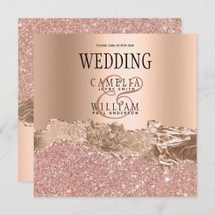 Cartão De Agradecimento Casamento Glitter Dourado Rosa Glamoroso Invitati
