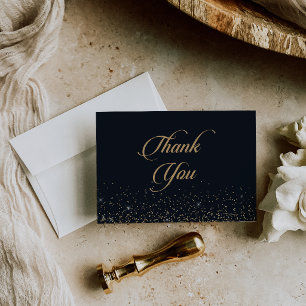 Cartão De Agradecimento Casamento Gordo Confete Caligrafia Clássico Dourad