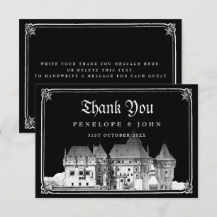 Cartão De Agradecimento Casamento Gótico Castelo Vintage Preto Branco
