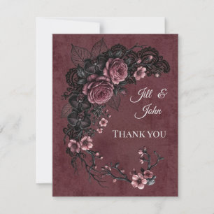 Cartão De Agradecimento Casamento Gótico Dark Academia Obrigado
