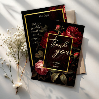Cartão De Agradecimento Casamento gótico de rosas vintage sombrias e tempe