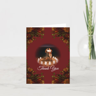 Cartão De Agradecimento Casamento Gótico Elegante Rustic Red Fall
