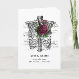 Cartão De Agradecimento Casamento Gótico Esqueleto Floral Caprichoso