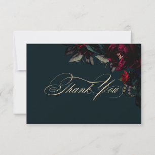 Cartão De Agradecimento Casamento gótico floral em vermelho escuro turques