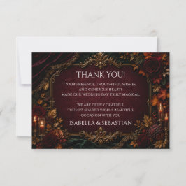 Cartão De Agradecimento Casamento Gótico | Romance Sombrio Borgonha e Dour