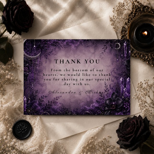Cartão De Agradecimento Casamento Gótico Roxo Goth (Criador carregado)