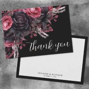Cartão De Agradecimento Casamento Gótico Vermelho Negro Floral