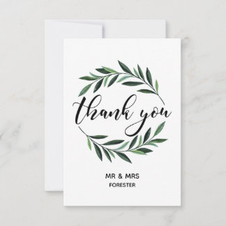 Cartão De Agradecimento Casamento Greenery Wreath Flat Obrigado