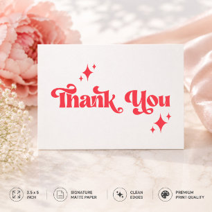 Cartão De Agradecimento Casamento Groovy com Script Retro Elegante Vermelh