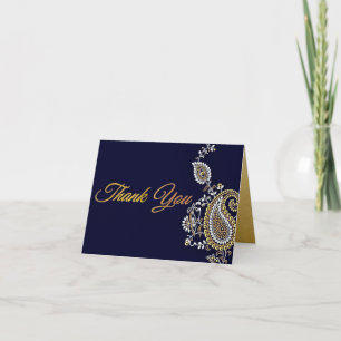 Cartão De Agradecimento Casamento Hindu Dourado Silver Paisley Obrigado