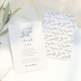 Cartão De Agradecimento Casamento Ilustrado Botânico Floral Preto e Creme