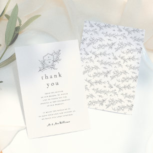 Cartão De Agradecimento Casamento Ilustrado Botânico Floral Preto e Creme